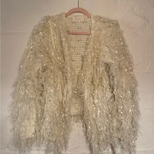By Anthropologie Fringe Sequin Cardigan Sweater